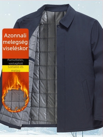 Férfi őszi-téli dzseki kínai stílusban, vastag bélelt külső, laza szabás, galléros rever
