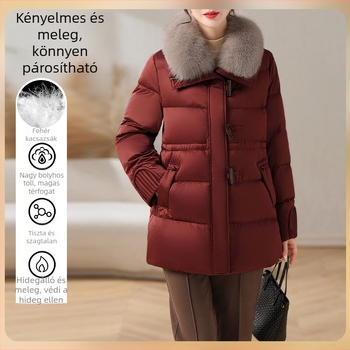 Pehelydzseki róka szőrrel (kivehető), téli 2024, vastag szigetelés, fehér kacsa tolltöltet, bő szabás