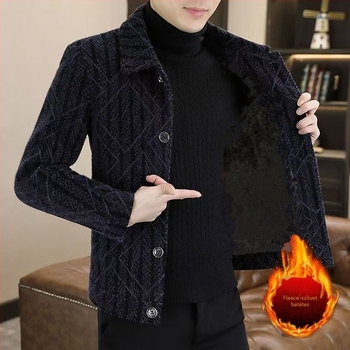 Férfi kabát, gyapjú-spandex 90% anyagból, fleece bélés, egysoros gombolás, rever gallér, karcsúsított szabás