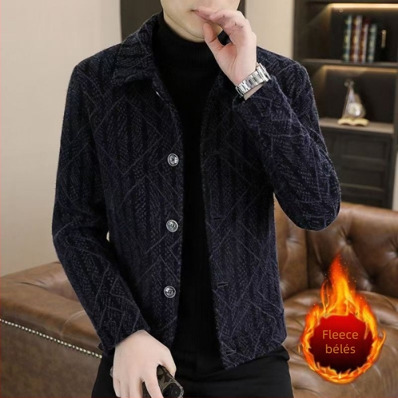 Férfi kabát, gyapjú-spandex 90% anyagból, fleece bélés, egysoros gombolás, rever gallér, karcsúsított szabás