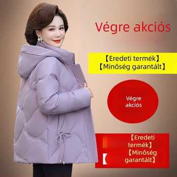 Női tollkabát, vastag, bő szabású, plusz méret, gallér nélküli, tél 2025