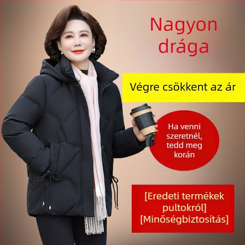Női tollkabát, vastag, bő szabású, plusz méret, gallér nélküli, tél 2025