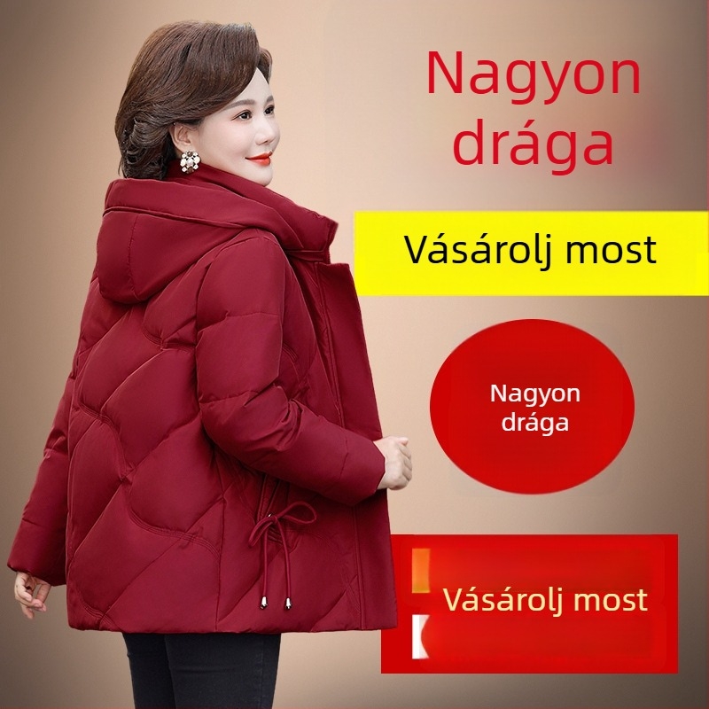Női tollkabát, vastag, bő szabású, plusz méret, gallér nélküli, tél 2025