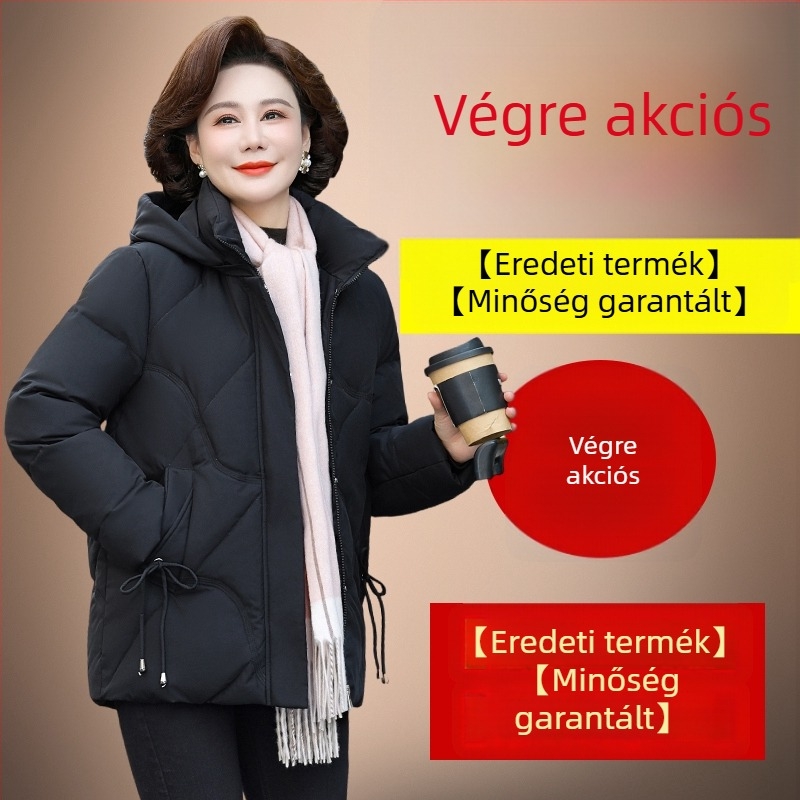 Női tollkabát, vastag, bő szabású, plusz méret, gallér nélküli, tél 2025