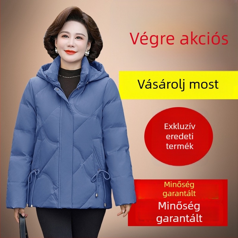 Női tollkabát, vastag, bő szabású, plusz méret, gallér nélküli, tél 2025
