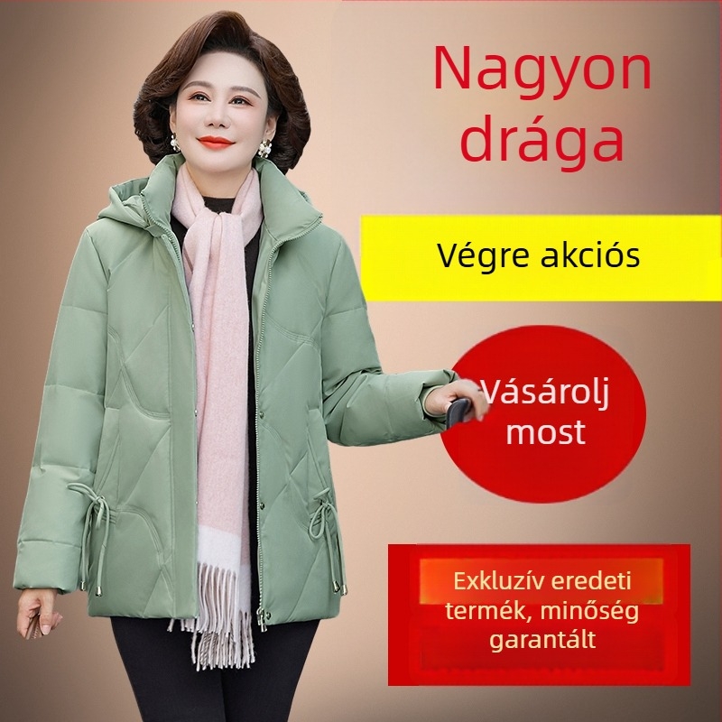 Női tollkabát, vastag, bő szabású, plusz méret, gallér nélküli, tél 2025