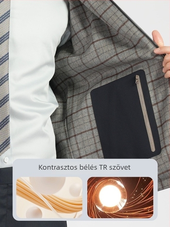 Férfi dzseki – könnyű üzleti stílus, rever gallér, zipzáras zárás, külső anyag: nylon/keverék műszál, bélés: poliészter