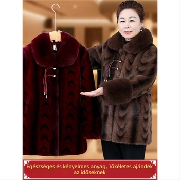 Középkorú és idős nők téli kabátja műbőrrel, 3D hatás, középhosszú, reliefes megjelenés, 2025 tavasza