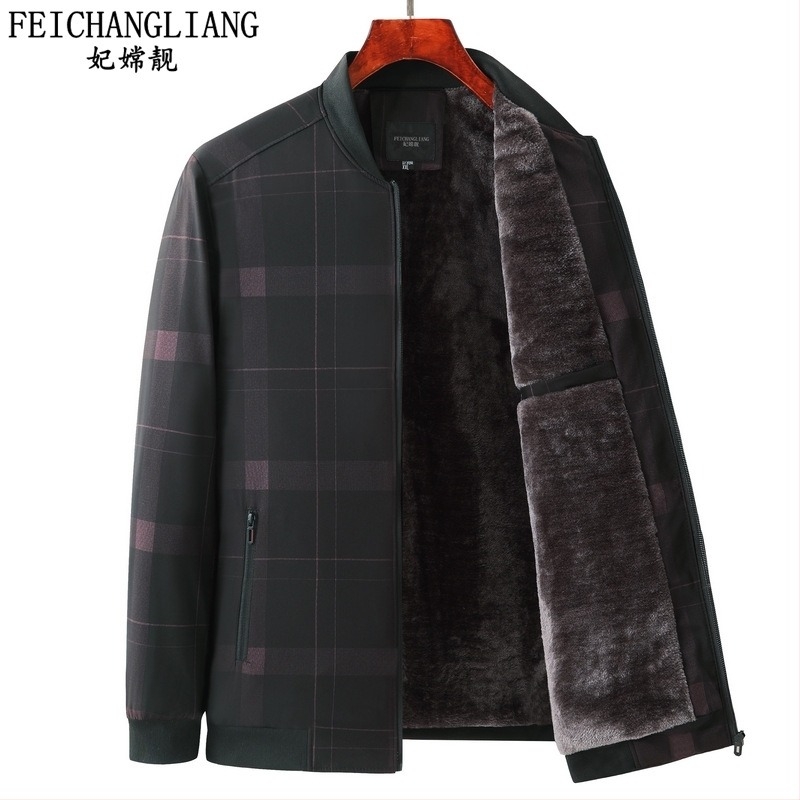 Fleece-bélelt dzseki középkorú férfiaknak, őszi-téli külső ruházat, meleg
