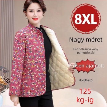 8XL plusz méretű kabát középkorú és idős nőknek, őszi–téli, fleece-bélés és pamut töltettel.