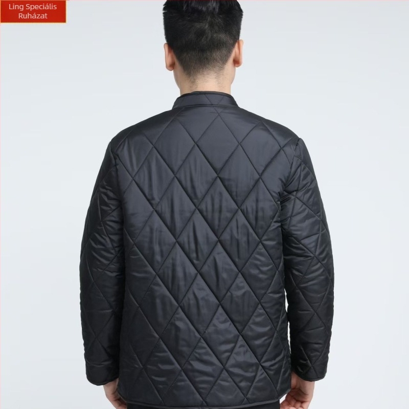 Férfi fleece-béléssel bélelt téli kabát, vastag, plusz méret, álló gallér