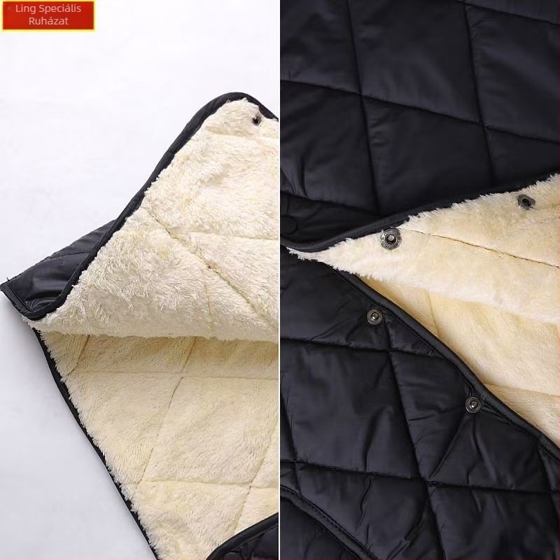 Férfi fleece-béléssel bélelt téli kabát, vastag, plusz méret, álló gallér