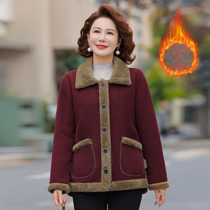 Középkorú nők téli dzsekije – elegáns mindennapi stílus, patchwork részletek, fő anyag 95%+, másodlagos anyag ≤30%, hossz 50–65 cm