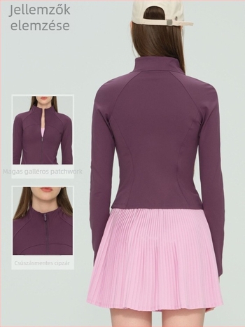 Női fleece-jóga dzseki, hosszú ujjú, csípőig érő, melegen tart, 75% nylon, 25% spandex