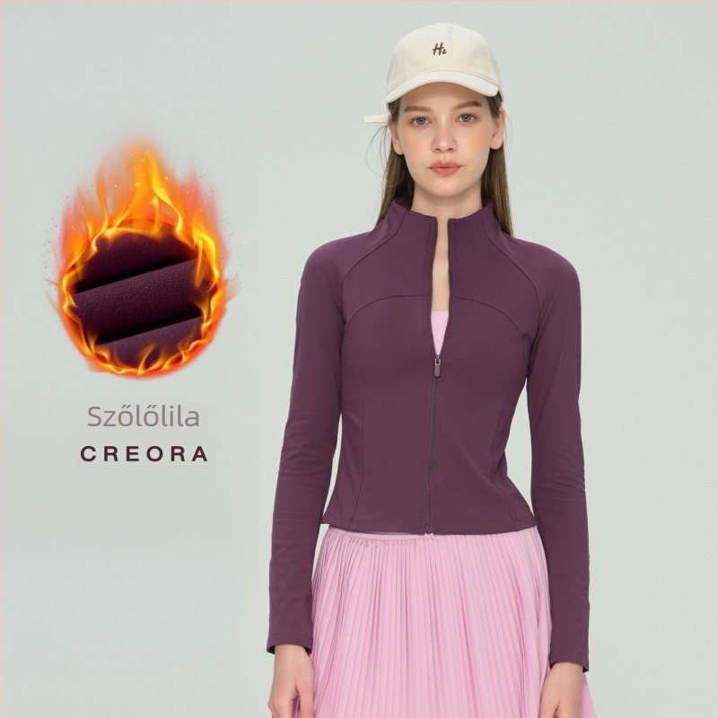 Női fleece-jóga dzseki, hosszú ujjú, csípőig érő, melegen tart, 75% nylon, 25% spandex