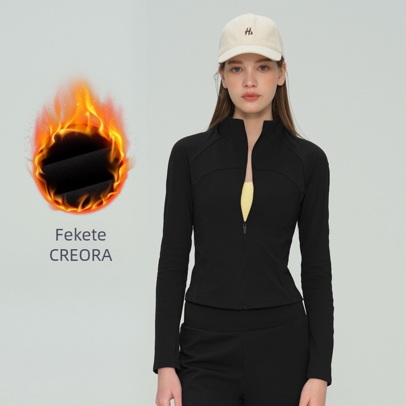 Női fleece-jóga dzseki, hosszú ujjú, csípőig érő, melegen tart, 75% nylon, 25% spandex