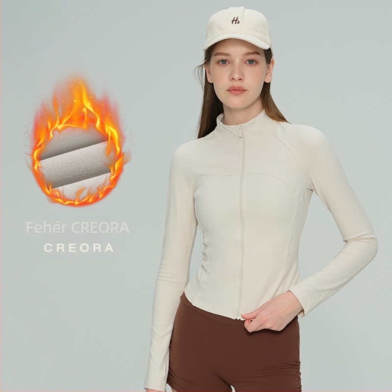 Női fleece-jóga dzseki, hosszú ujjú, csípőig érő, melegen tart, 75% nylon, 25% spandex