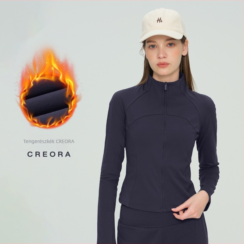 Női fleece-jóga dzseki, hosszú ujjú, csípőig érő, melegen tart, 75% nylon, 25% spandex