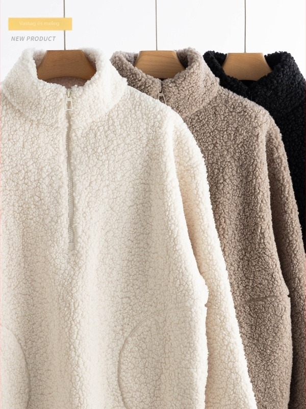 Női gyapjúkeverék kabát fleece béléses és vastag állógallérral