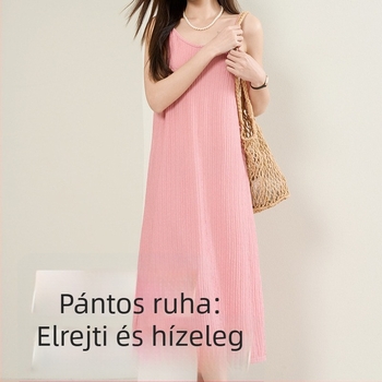 Kibővített szegélyű, elegáns plusz méretű Chiba szoknya pántos ruhával, hálóing, hosszú ruha külső viseletre, laza szabás