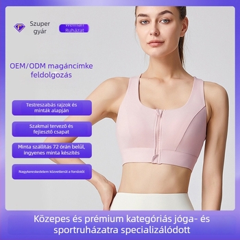 LAHN sport melltartó elülső cipzárral, magas tartással, légáteresztő és gyorsan száradó nylon anyagból