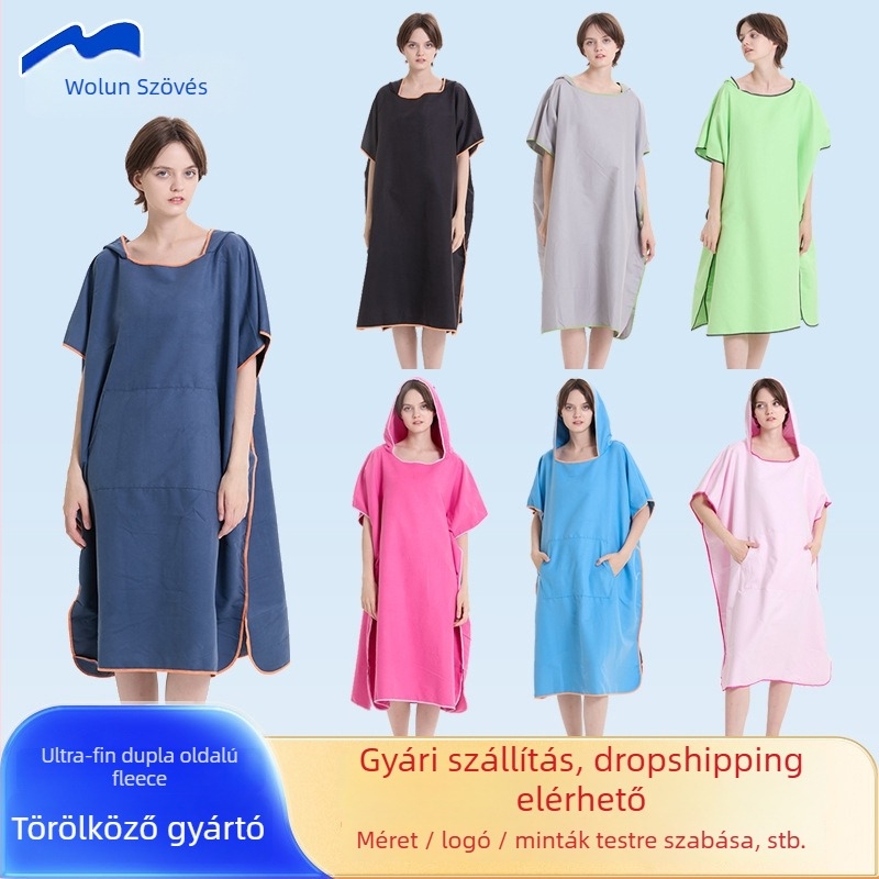 Mikroszálas strandköntös kapucnival, feldolgozott és testreszabott, nedvszívó, gyorsan száradó, szövet súlya 200–300 g/m²