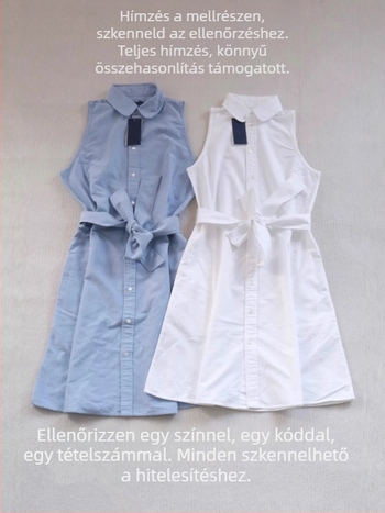 Pamutból készült A-vonalú ujjatlan ruha, polo gallérral, pón-hímzéssel