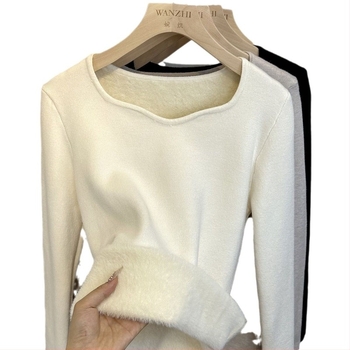 Női téli fleece-béléssel készült pulóver, vastag, hosszú ujjú, meleg és divatos, 2026 új modell.