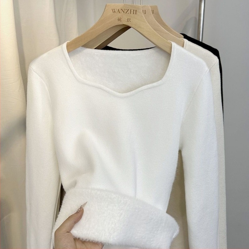 Női téli fleece-béléssel készült pulóver, vastag, hosszú ujjú, meleg és divatos, 2026 új modell.