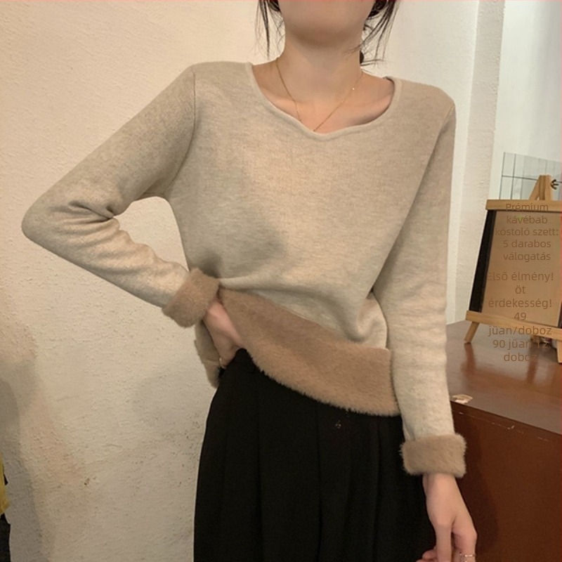 Női téli fleece-béléssel készült pulóver, vastag, hosszú ujjú, meleg és divatos, 2026 új modell.