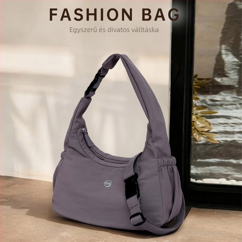 Női crossbody táska, nylon, városi stílus, vízszintes négyzetes forma, cipzár, belső zsebek telefonhoz és dokumentumokra