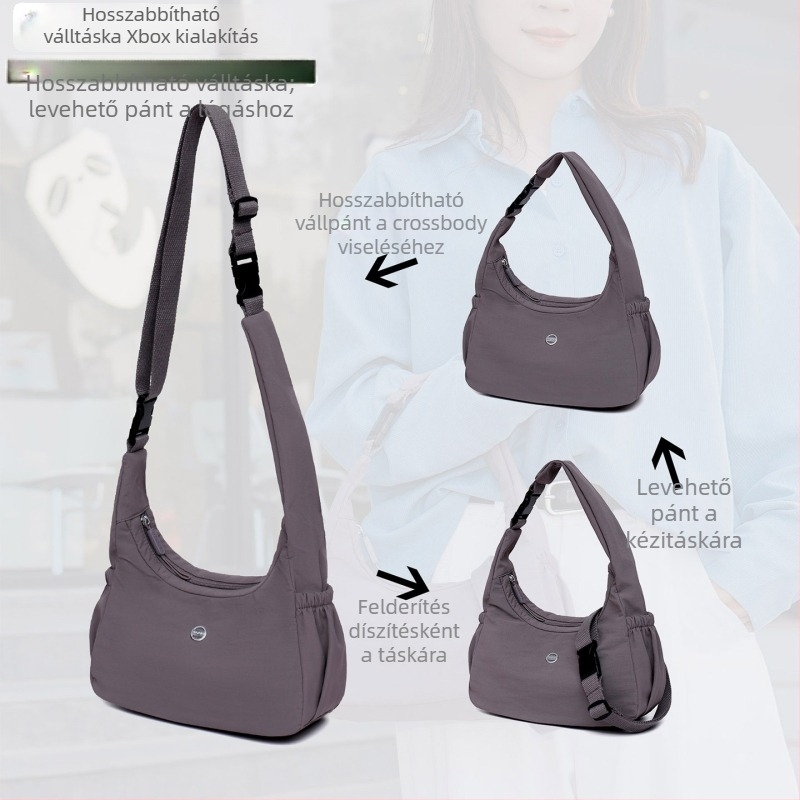 Női crossbody táska, nylon, városi stílus, vízszintes négyzetes forma, cipzár, belső zsebek telefonhoz és dokumentumokra