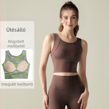 Beépített kosaras jóga felső, ütésálló, légáteresztő, gyönyörű hátrész, melltartóbetéttel