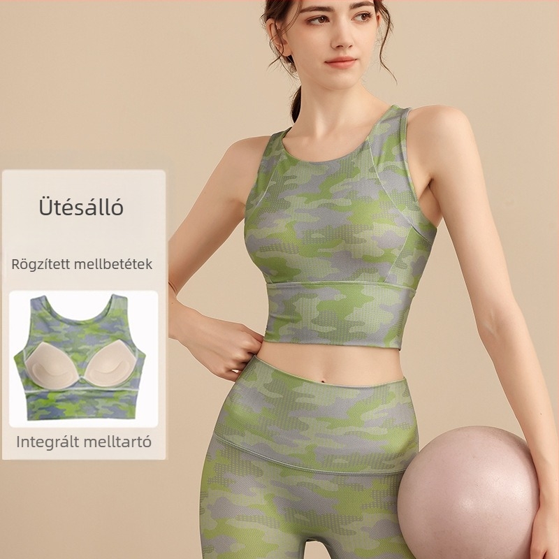 Beépített kosaras jóga felső, ütésálló, légáteresztő, gyönyörű hátrész, melltartóbetéttel