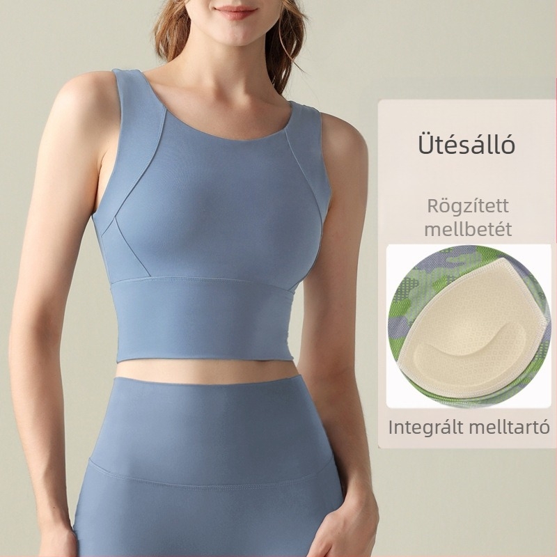 Beépített kosaras jóga felső, ütésálló, légáteresztő, gyönyörű hátrész, melltartóbetéttel