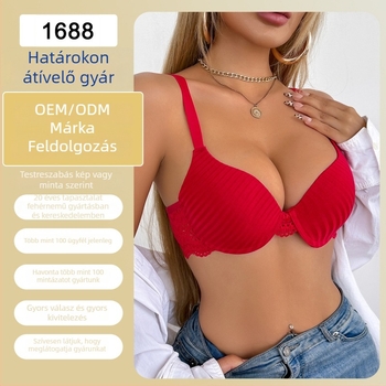 Csipkés hátú bustier, varrás nélküli, lélegző nylon/poliamid, 3/4 kosár, pamut bélés