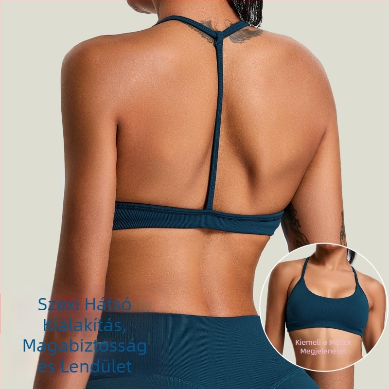 Sima varrás nélküli női jóga melltartó, teljes kosár és középmagos kosár, fő anyag nylon, bélés spandex, Y-alakú pántok és elülső csat