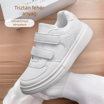 Fehér gyerekcipő bőr felsőrésszel, uniszex, alacsony szárú, Velcro-zárás, lélegző, csúszásmentes talp