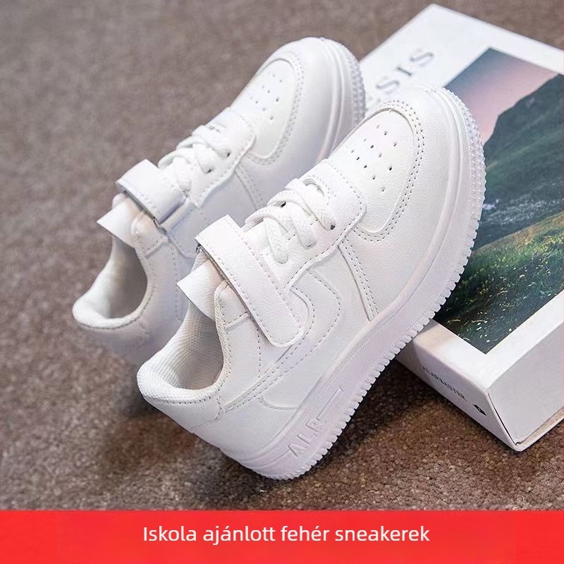 Gyerekeknek fehér sportcipő Velcro zárással, PU felsőrész, PU talpbetét, műanyag talp, alacsony boka magasság