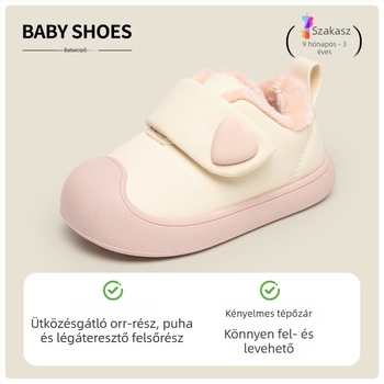 Téli funkcionális babacipő lányoknak, meleg bélés, puha talp, csúszásmentes, 12–36 hónap