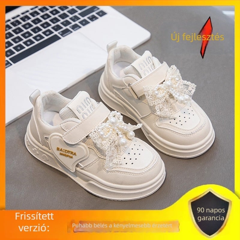 Lányoknak szóló fehér hálós sneaker Velcro-zárással, lélegző nyári gyerekcipő