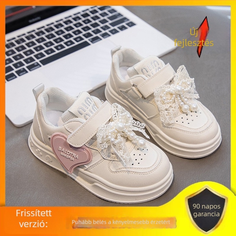 Lányoknak szóló fehér hálós sneaker Velcro-zárással, lélegző nyári gyerekcipő