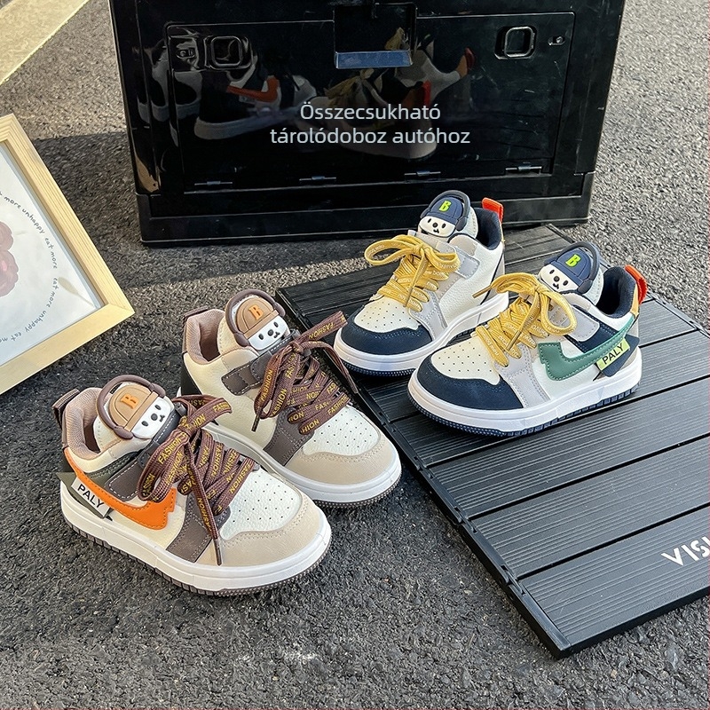Gyerekek sportcipői 2025 őszi új modell: fiúknak casual magas szárú sneaker; lányoknak kosárlabdacipő puha talppal