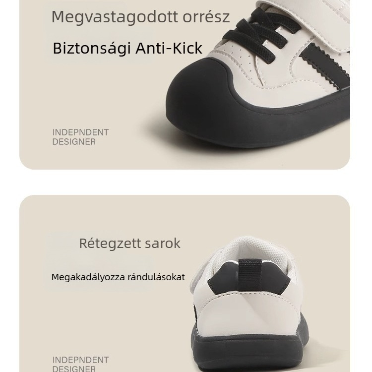 Baba cipők – mikroszálas bőr felsőrész, Velcro-zárás, alacsony boka, légáteresztő, csúszásmentes talp (tavasz–ősz)