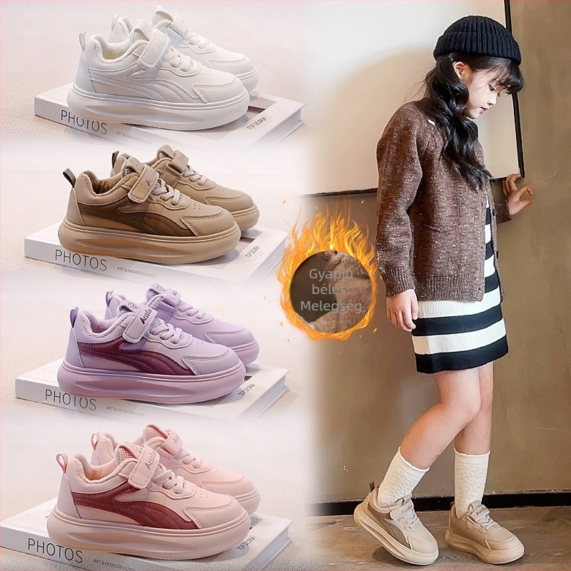 Gyerek téli cipő fleece béléses, vastag talpú, uniszex, 2025, Velcro zárás