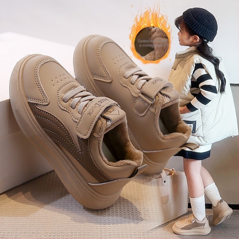 Gyerek téli cipő fleece béléses, vastag talpú, uniszex, 2025, Velcro zárás