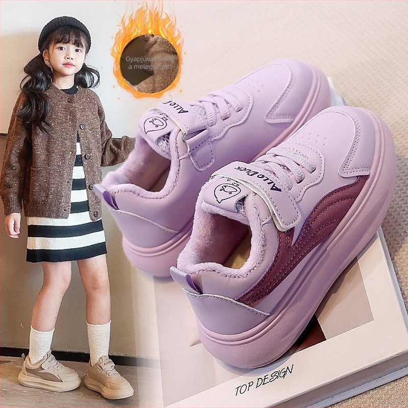 Gyerek téli cipő fleece béléses, vastag talpú, uniszex, 2025, Velcro zárás
