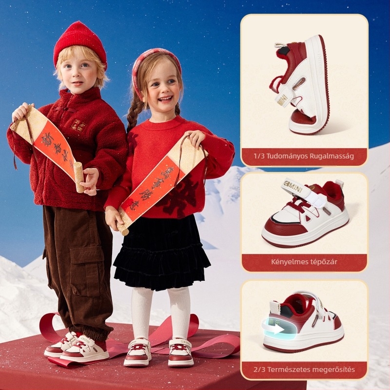 Inbemini gyerekeknek téli fleece-béléssel készült casual tornacipő, vízálló, alacsony fazon, Velcro-zár, gumírozott talp