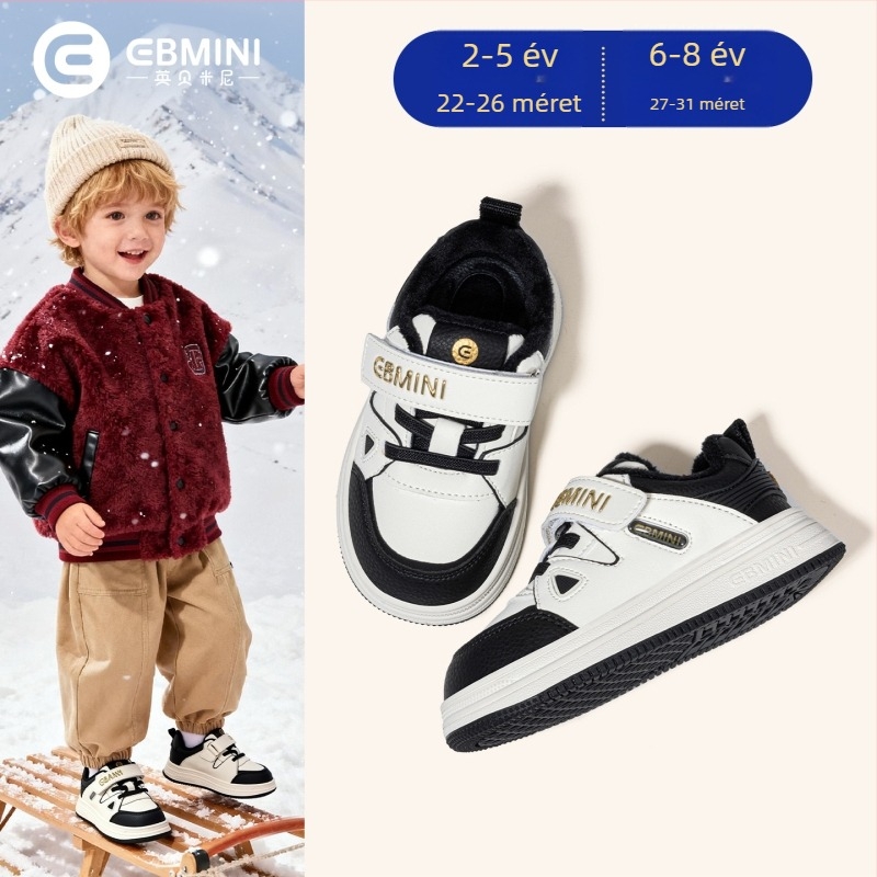Inbemini gyerekeknek téli fleece-béléssel készült casual tornacipő, vízálló, alacsony fazon, Velcro-zár, gumírozott talp