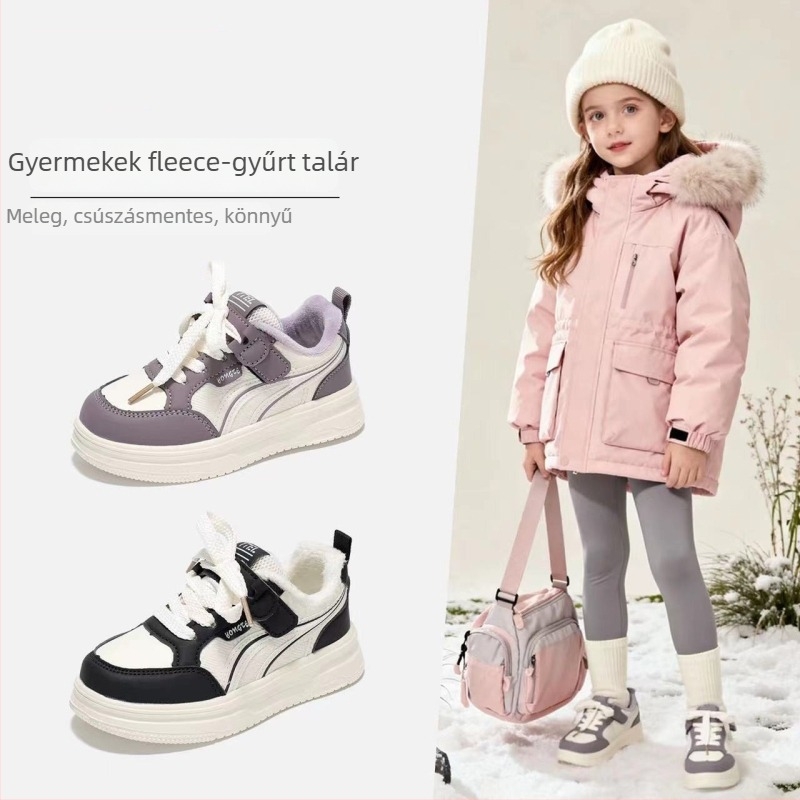 Gyerek téli sportcipő Velcro zárás, vastag plüss bélés, könnyű EVA talp, SGS tanúsítvány, unisex